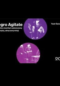 Na czarnym tle widać nałożone, w okręgach, dwa zdjęcia aktorów w trakcie spektaklu.