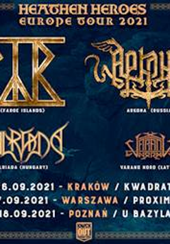 Na ciemnoniebieskim tle złote loga zespołów oraz nazwa trasy koncertowej. Dane w opisie wydarzenia i tytule.