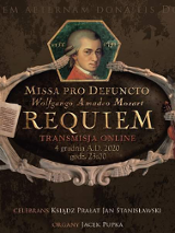 Na banerze zdjęcie Mozzarta trzymane przez dwa kościotrupy. Między nimi informacje o Requiem.