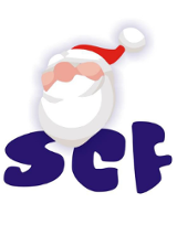 Głowa Mikołaja i napis "SCF".