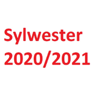 Na białym tle czerwony napis "sylwester 2020/2021".