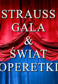 Czerwona kurtyna a na niej nazwa koncertu.