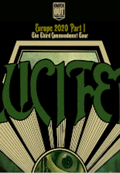 Na czarnym tle zielony napis "Lucifer".