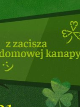 Grafika telewizoru z napisem "z zacisza domowej kanapy". Wszystko w odcieniach zieleni.