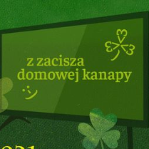 Grafika telewizoru z napisem "z zacisza domowej kanapy". Wszystko w odcieniach zieleni.