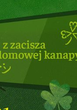 Grafika telewizoru z napisem "z zacisza domowej kanapy". Wszystko w odcieniach zieleni.