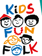 Kolorowy napis z nazwą festiwalu i rysunki głów dzieci.