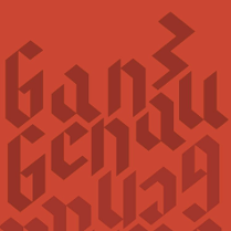 Na czerwonym tle czarny napis "ganz genau".