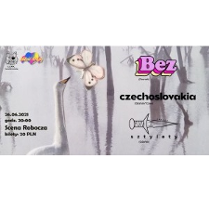 Na szarym tle motyl i łabędź, poza tym nazwy zespołów.