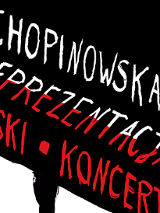 Na czarnym tle napis "Chopinowska Reprezentacja Polski".