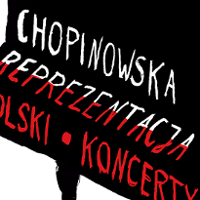 Na czarnym tle napis "Chopinowska Reprezentacja Polski".