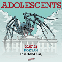 Baner ze nazwą, datą i miejscem wydarzenia. Obrazek olbrzymiego, stalowego pająka na białym budynku z filarami.