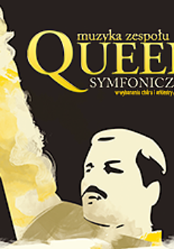 Na czarnym tle napis "Queen Symfonicznie" i wizerunek Frediego Mercury.