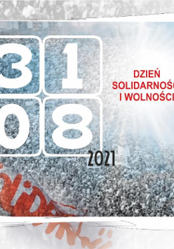 Archiwalne zdjęcie pochodu Solidarności a na nim data obchodów.
