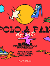 Na czerwonym tle nazwa wydarzenia. Dodatkowo but i szpilka oraz różnego koloru nieregularne plamy.