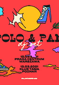 Na czerwonym tle nazwa wydarzenia. Dodatkowo but i szpilka oraz różnego koloru nieregularne plamy.