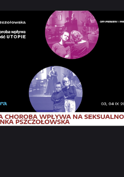 Zdjęcia ze spektaklu na czarnym tle, dodatkowo nazwa wydarzenia.