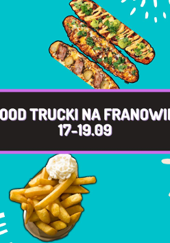 Niebieski baner z nazwą wydarzenia.