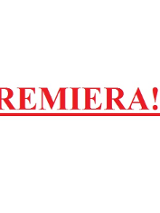 Na białym tle czerwony napis "premiera!!!".
