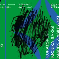 Fragment jednej z prac i informacje o wystawie.