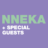 Na wrzosowym tle napis "Nneka + special guests".