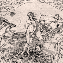 Szkic różnych zwierząt i kobiety.