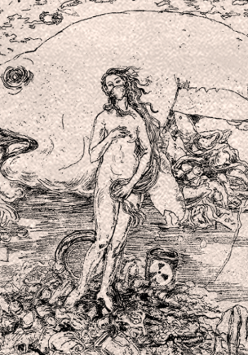 Szkic różnych zwierząt i kobiety.