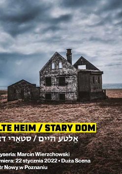 Plakat na którym znajduje się samotny stary dom.