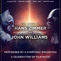 Baner z nazwą wydarzenia i wizerunkami Batmana i Darta Wadera.