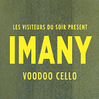 Na zielonym tle żółty napis "Imany - voodoo cello"