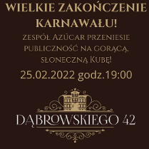 Baner z informacjami o miejscu i czasie wydarzenia. Zdjęcia członków zespołu.