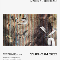 Nazwa wydarzenia i jedna z prac z wystawy.