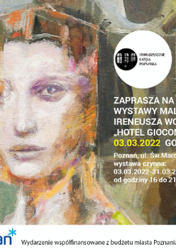 Jedna z prac artysty oraz informacje o nazwie wystawy i jej terminie.