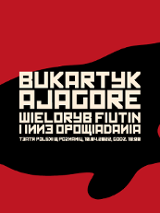 Na czerwonym tle czarny wieloryb a na nim nazwa wydarzenia.