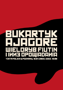 Na czerwonym tle czarny wieloryb a na nim nazwa wydarzenia.