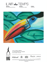 Jedna z prac artystki i informacje o wystawie.