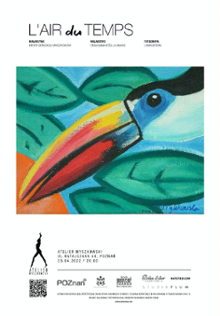 Jedna z prac artystki i informacje o wystawie.