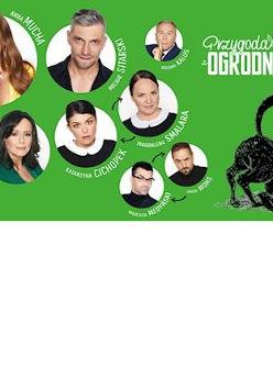 Zdjęcia aktorów występujących w spektaklu i nazwa wydarzenia.