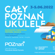 Niebieski baner z informacjami o wydarzeniu.