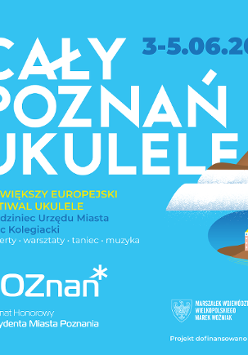 Niebieski baner z informacjami o wydarzeniu.