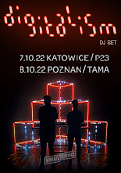 Baner ze zdjęciem czarnych postaci na tle ze świecących sześcianowych ram, nazwa wydarzenia.
