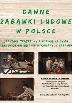 Baner z nazwą wydarzenia i zdjęciami artystów w trakcie spektaklu.