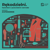 Zielonkawy baner z rysunkami różnych narzędzi ręcznych i nazwą wydarzenia.