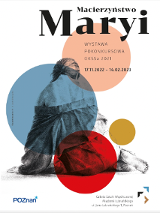 Nazwa wystawy i ramy czasowe. Obok szkic kobiety siedzącej tyłem na ziemi. Na wszystkim cztery koła w kolorze rużowym, niebieskim, czerwonym i musztardowym.