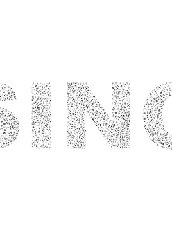 Z małych czarnych nutek ułożony napis "sing".