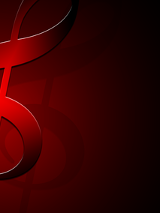 Klucz wiolinowy na czerwonym/bordowym tle.