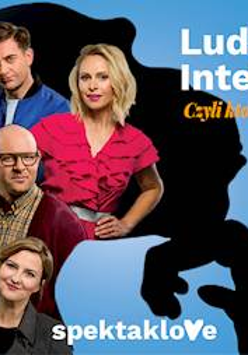 Zdjęcia aktorów występujących w spektaklu i nazwa wydarzenia.