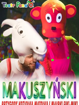 Baner promujący wydarzenie. Nazwa wydarzenia i data. Postacie z teatrzyku.