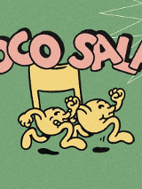 Baner promujący wydarzenie. Dwie żółte kulki biegnące, złączone w nutkę. Zielone tło.