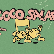 Baner promujący wydarzenie. Dwie żółte kulki biegnące, złączone w nutkę. Zielone tło.